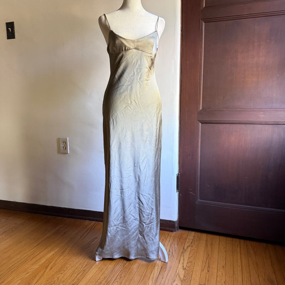 ZARA | Silver Satin Strappy back Open back Midi Cocktail Dress | Extra Small